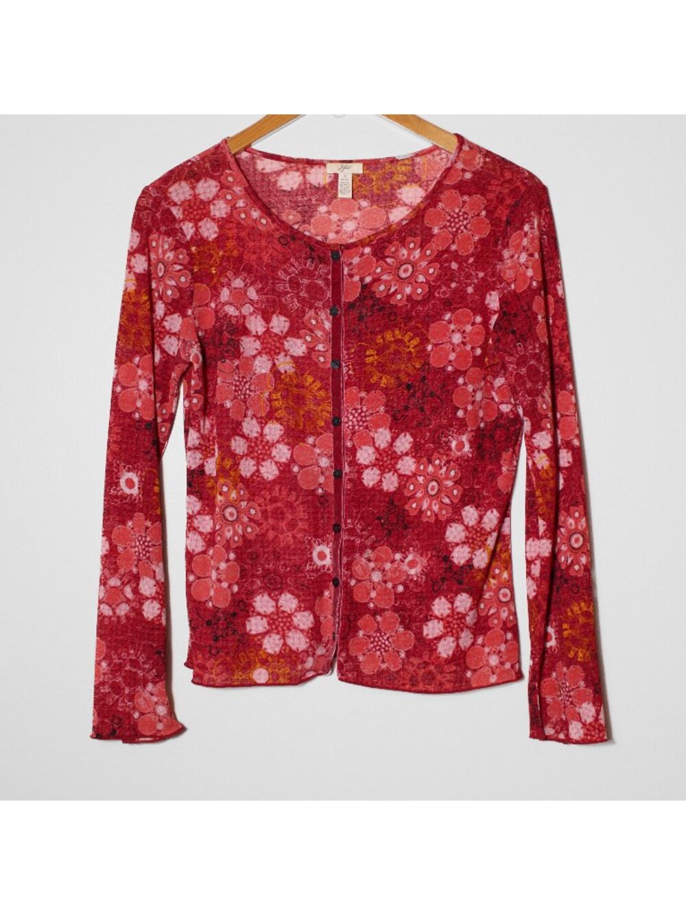 Vintage Y2K J Jill Mesh Floral Velvet Trim Cardigan Top Fairy Grunge Boho Sz S
